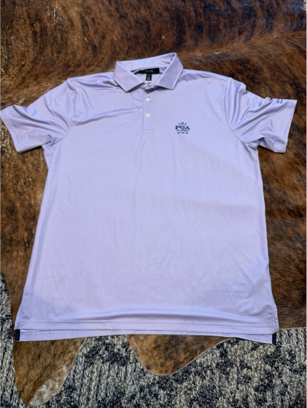 RLX Ralph Lauren Golf Polo Shirt Men L Geometric PGA Of America Gorpcore Purple